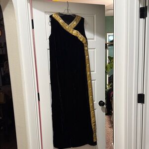 Vintage Elegant Black Dress with Gold Trim